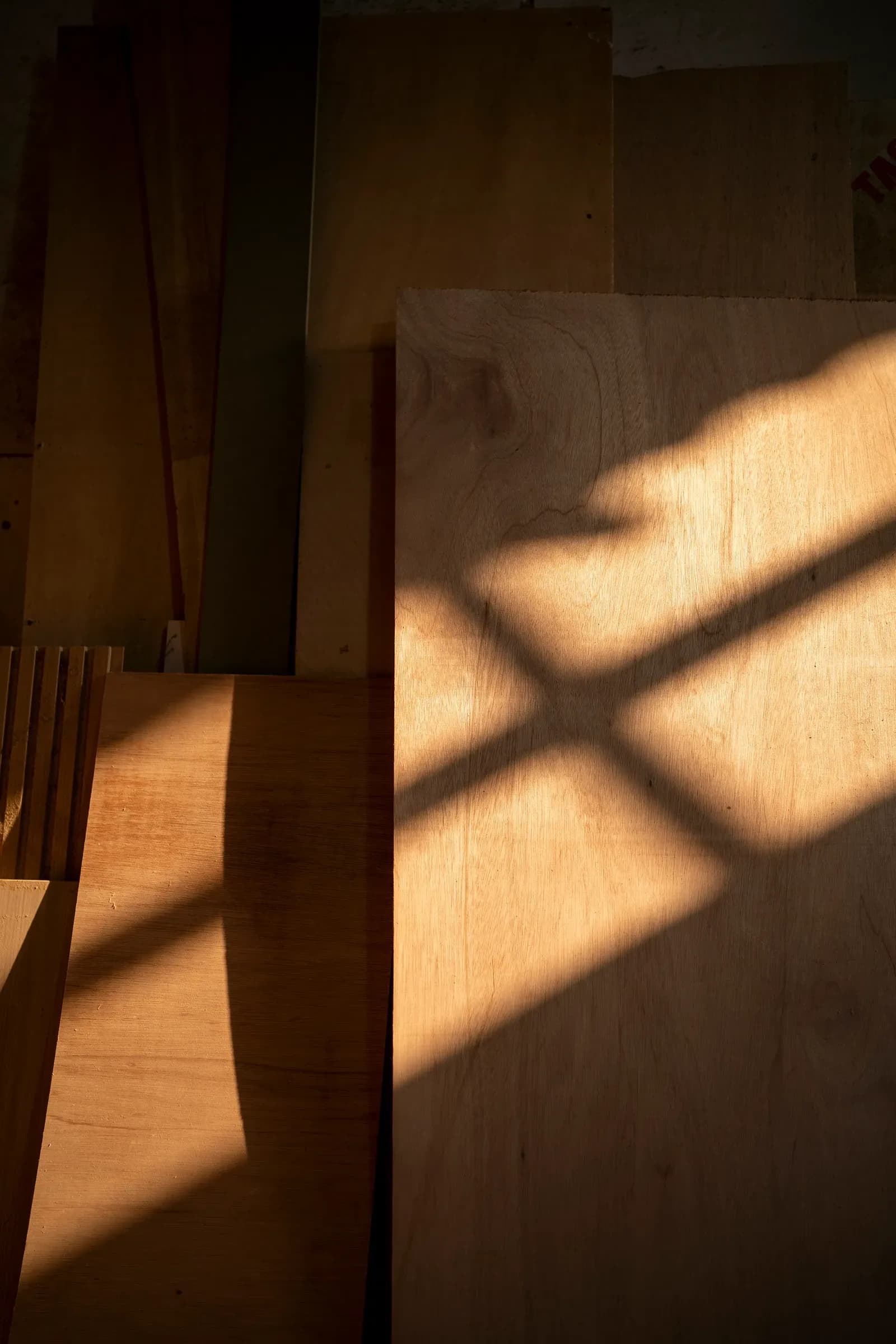 Sunlight across a wooden surface